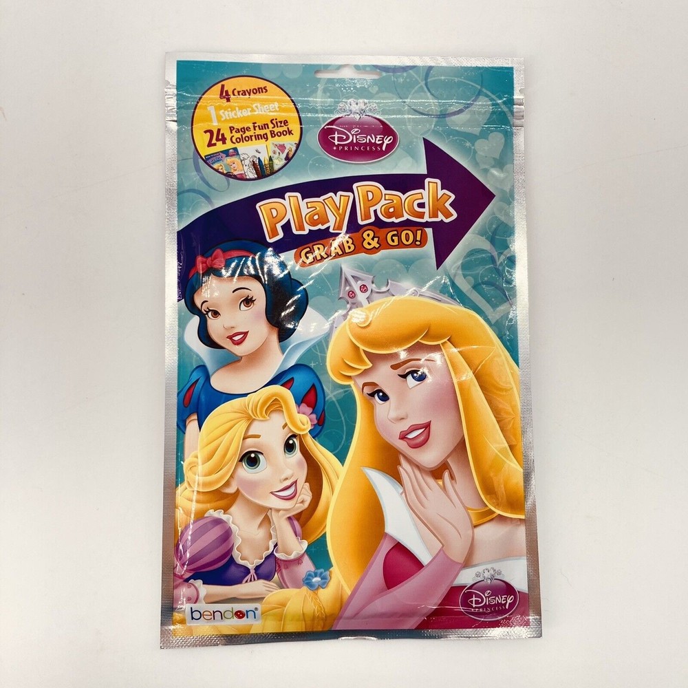 Disney Princess Grab & Go Travel Play Pack Crayons Stickers Coloring Book New